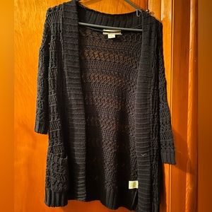 Black knit cardigan. 3/4 length sleeve